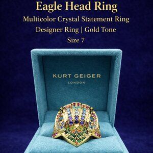 Kurt Geiger London Eagle Head Ring – Multicolor Crystal Statement Ring – Size 7